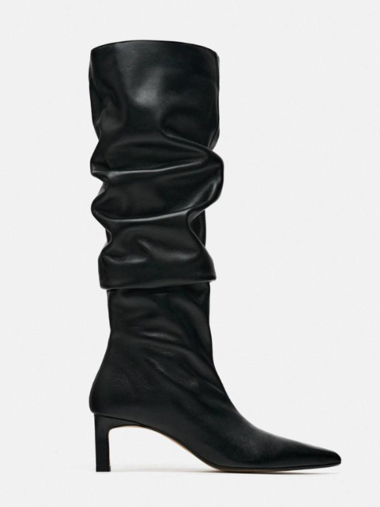 Zara Slouchy Leather Knee High Heeled Boots - Never Worn